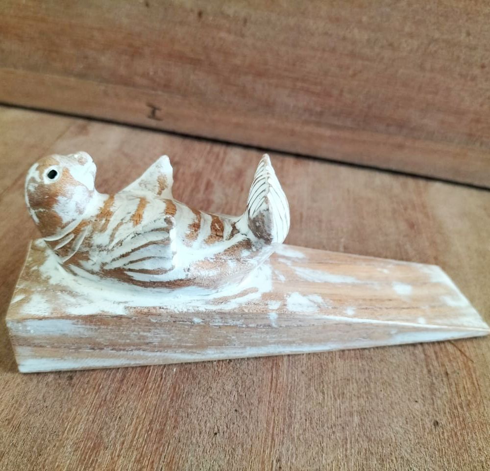 Hand Carved Baby Seal Doorstop for Home and Office Decor Piece