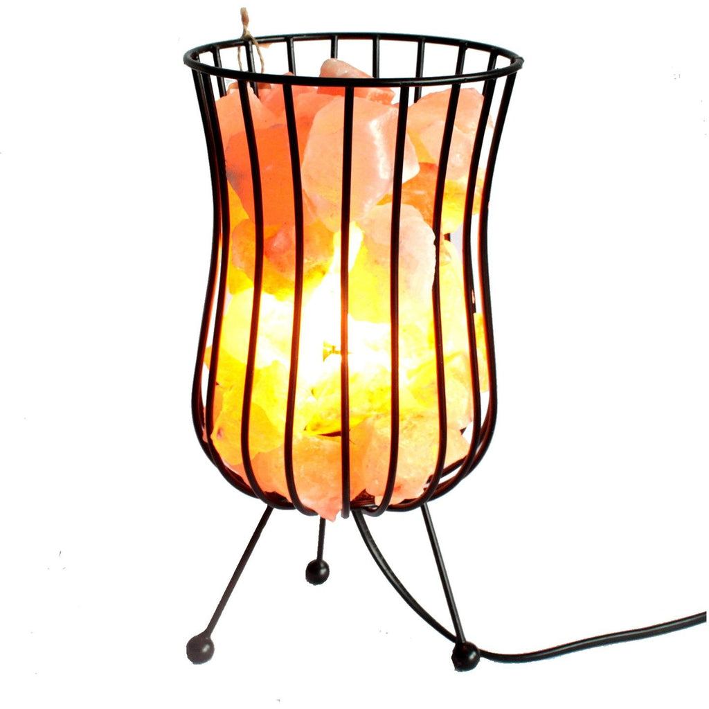 Tall Salt Rock Brazier with Pink Salt Chunks and Light Fitting