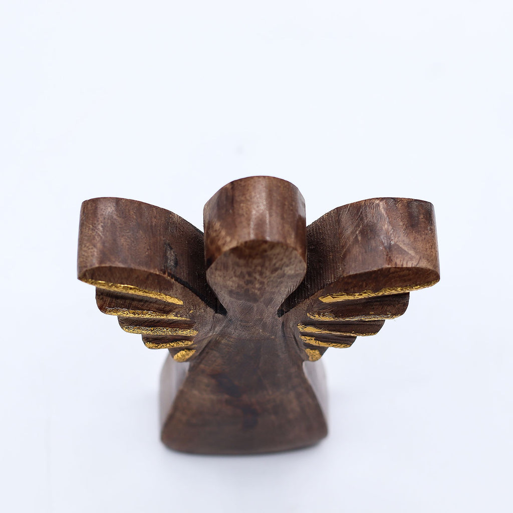 Small Mango Wood Angel with Elegant Gold Wings for Home Decor
