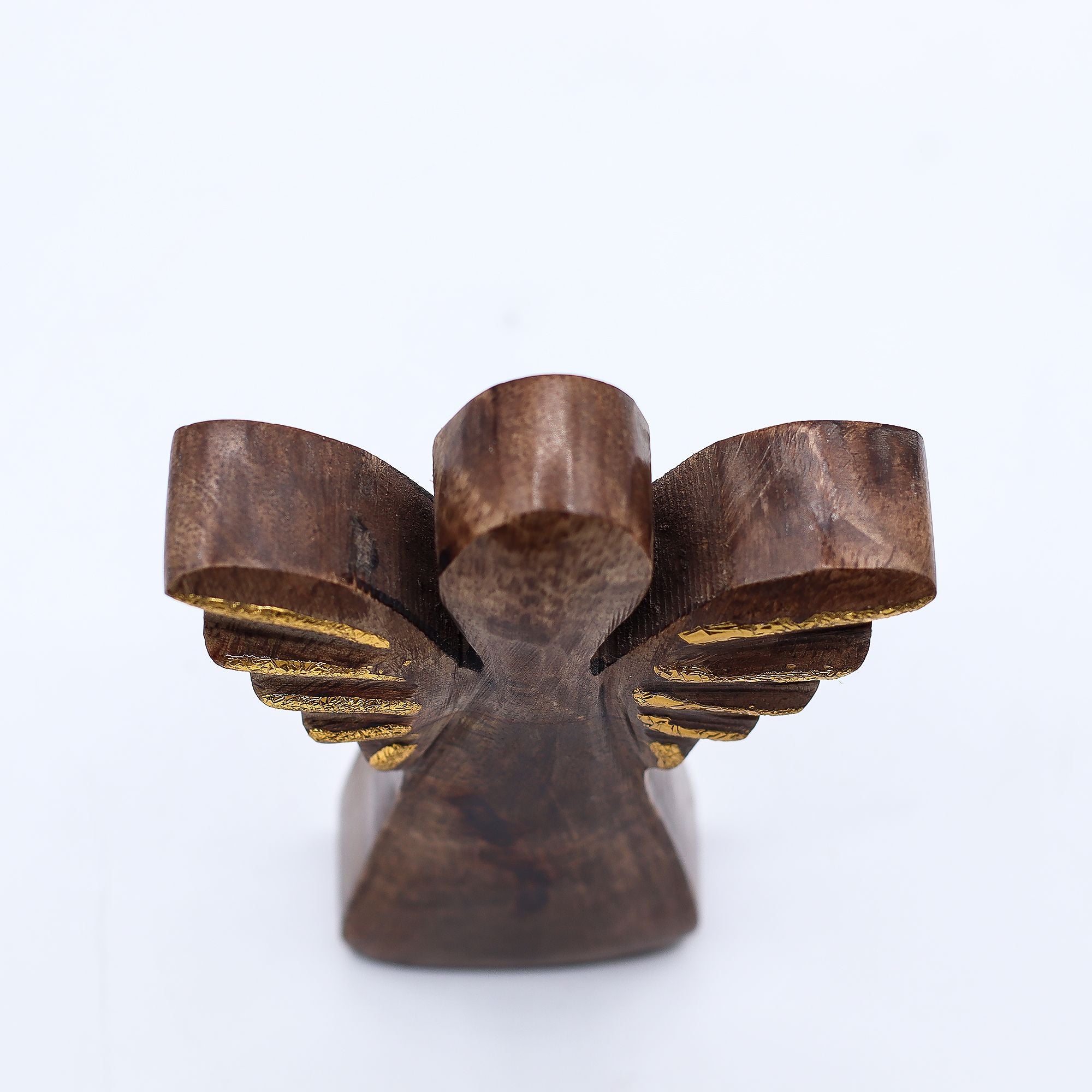 Small Mango Wood Angel with Elegant Gold Wings for Home Decor