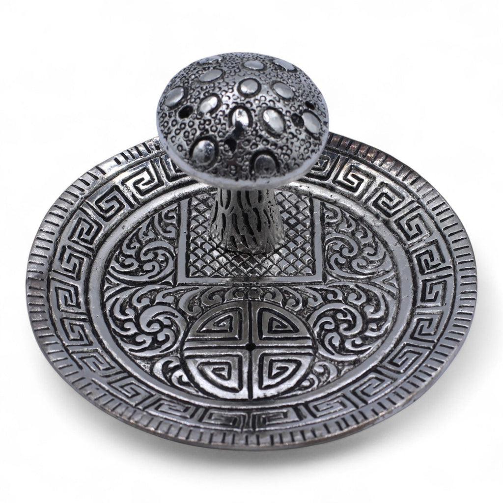 Mushroom Plate Incense Holder with Elegant Silver Effect Design