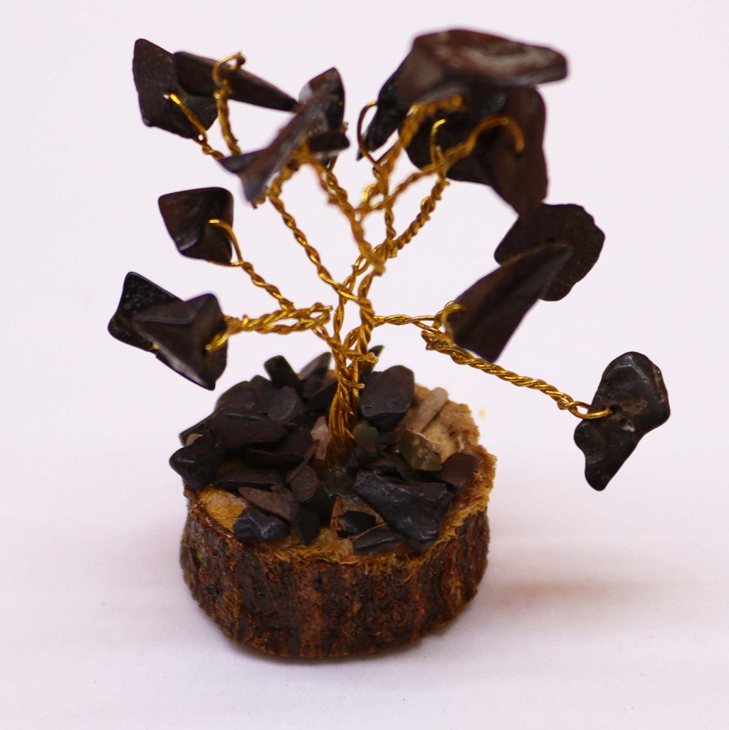Mini Gemstone Tree on Wood Base with 15 Black Agate Stones