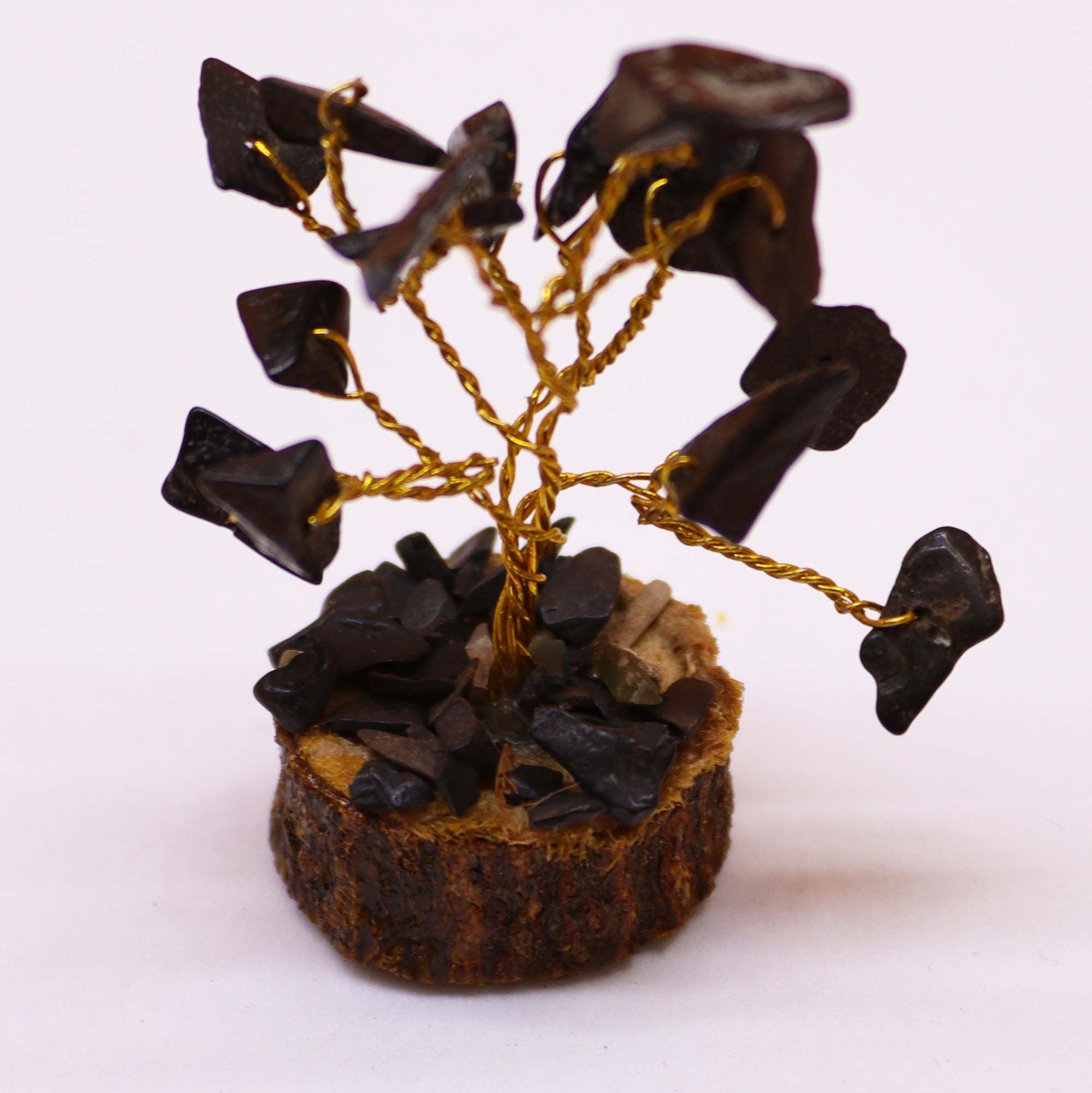 Mini Gemstone Tree on Wood Base with 15 Black Agate Stones
