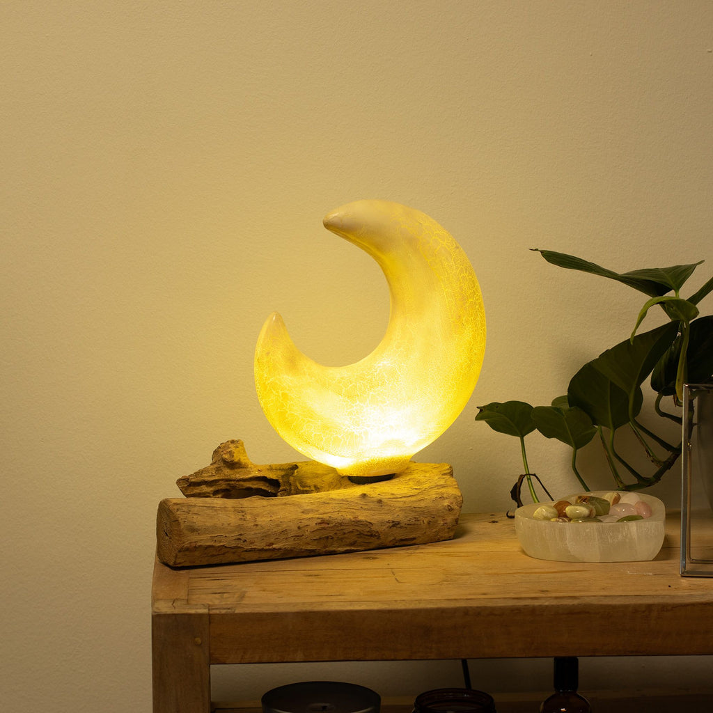 DriftGlow Lamp with Crackle Half Moon Shade in Grey Design