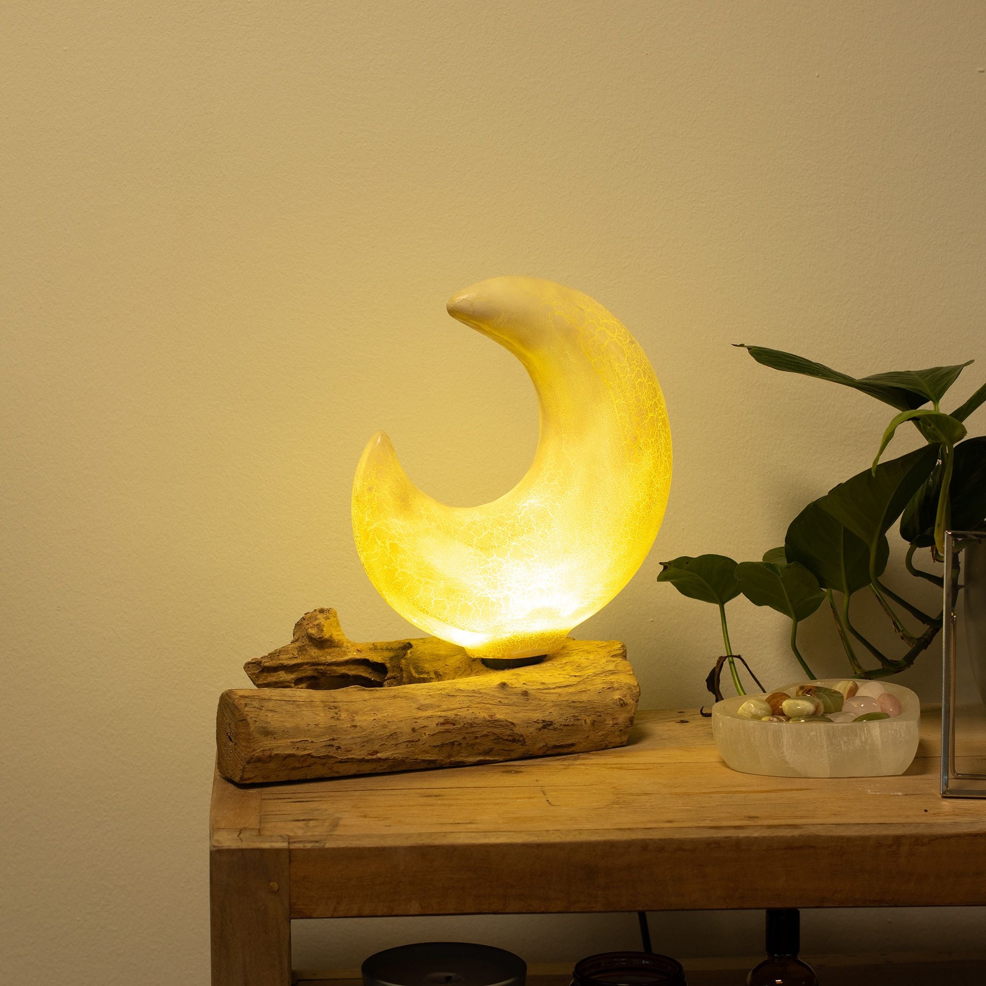 DriftGlow Lamp with Crackle Half Moon Shade in Grey Design