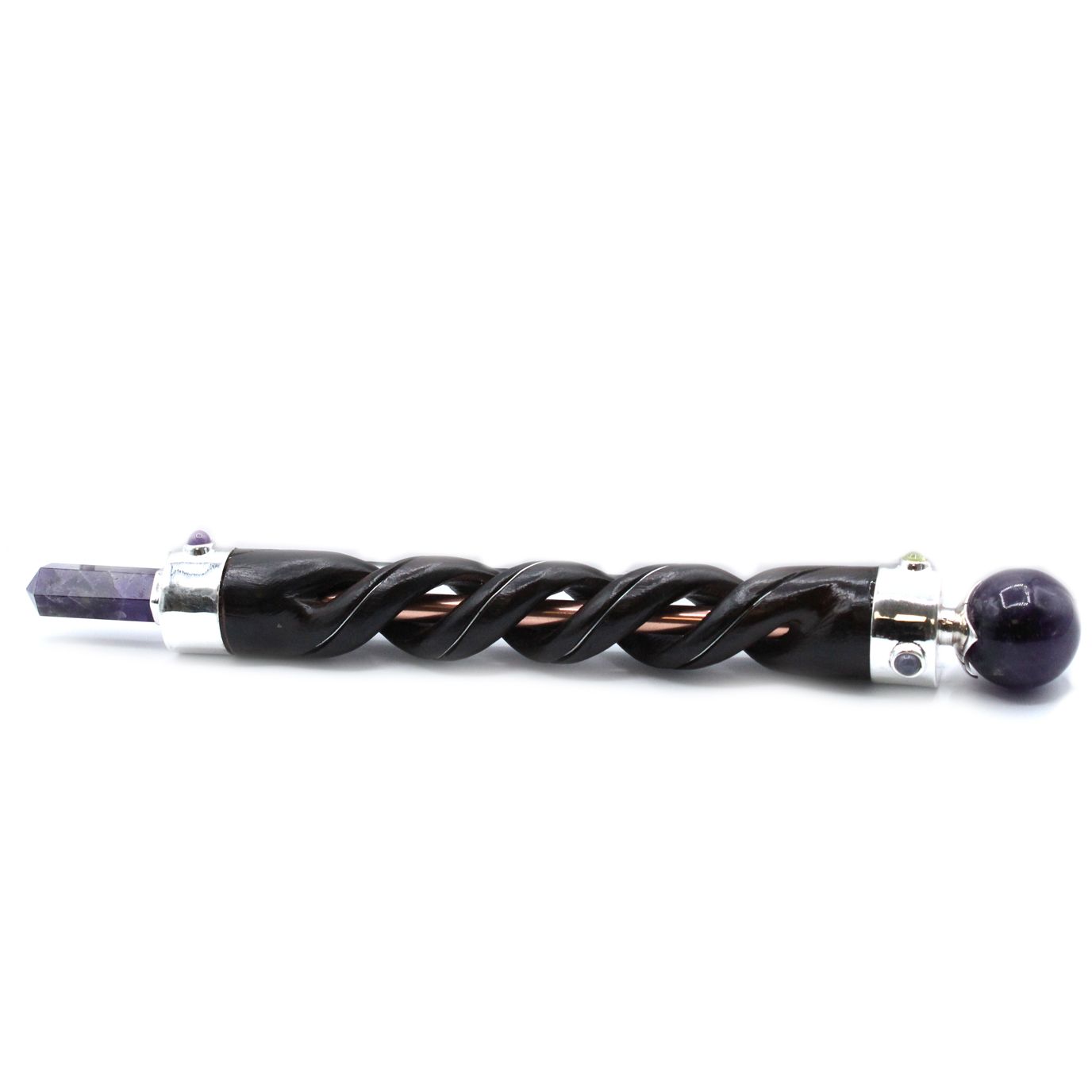 Spiral Carving Healing Wand with Amethyst and Copper Pipe Design