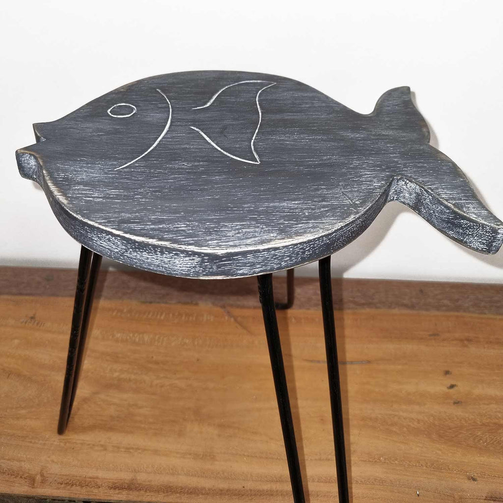 Albasia Wood Fish Stand in Greywash for Stylish Plant Display