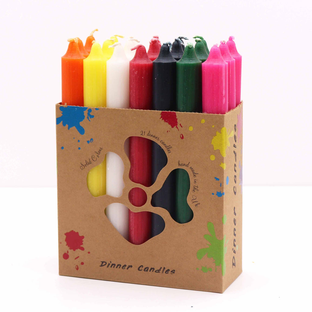 Solid Colour Dinner Candle Set Pack of 21 in 7 Vibrant Colours