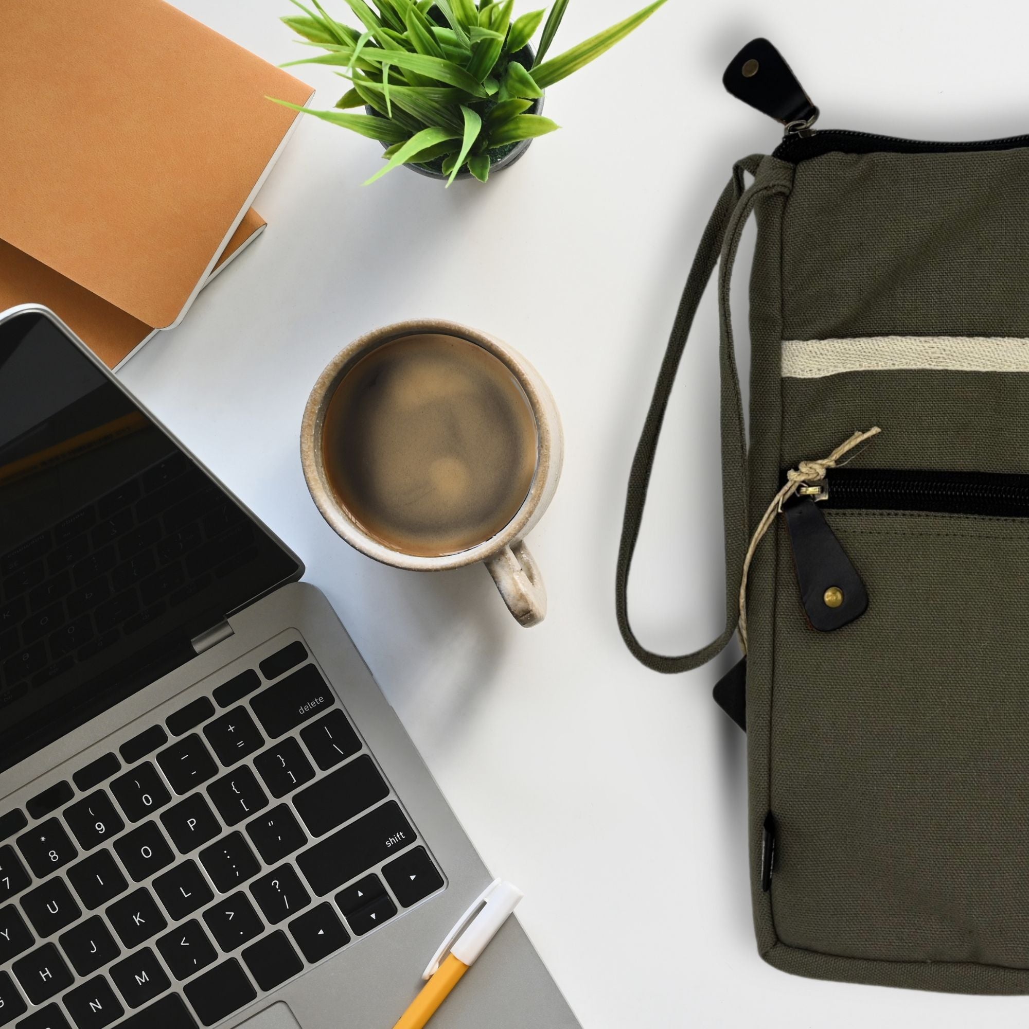 Olive Canvas Large Laptop Pouch for Stylish Organised Storage
