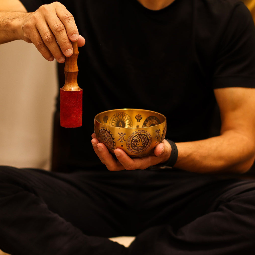 Pure Brass Etched Yogi Set of 4 Singing Bowls for Meditation