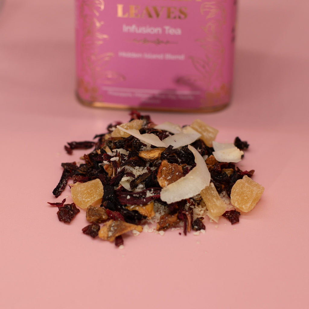 50g Hidden Islands Blend Tropical Fruit Infusion Tea in a Beautiful Tin