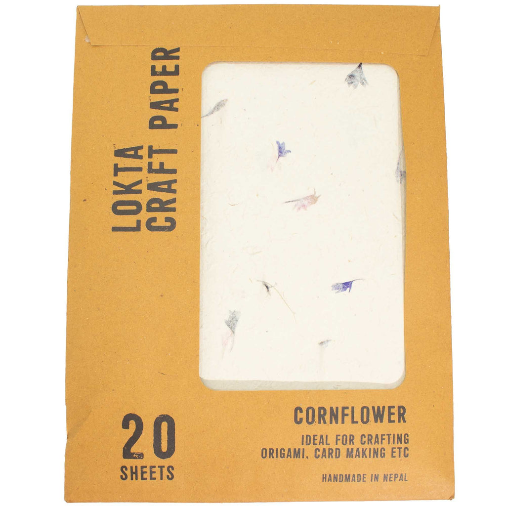 A4 Lokta Craft Paper Pack of 20 Sheets with Cornflower Design