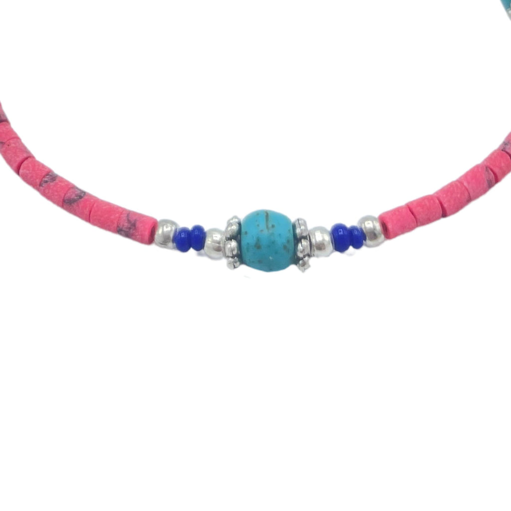 Nepalese Extra Fine Gem Bracelet with Pink Coral and Turquoise Beads