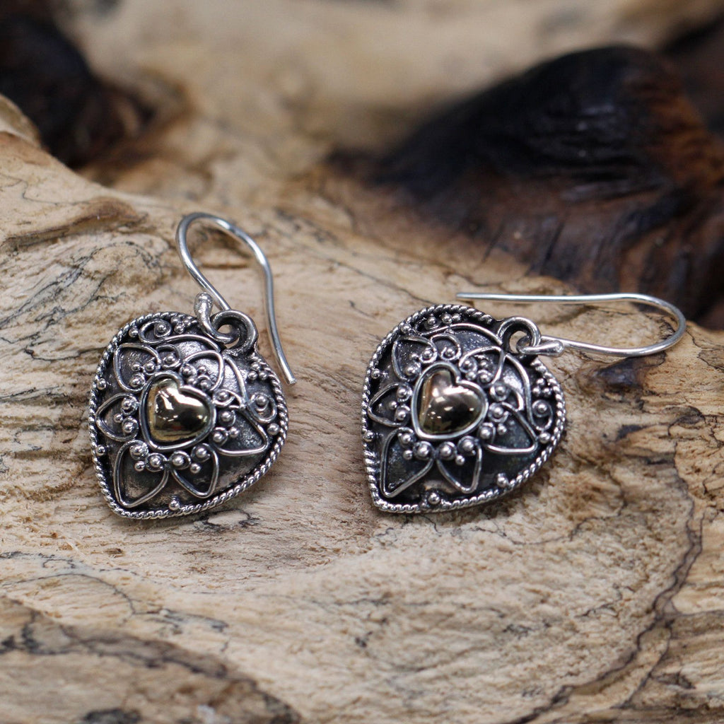 Silver and Gold Mandala Hearts Earrings for Unique Style Statement