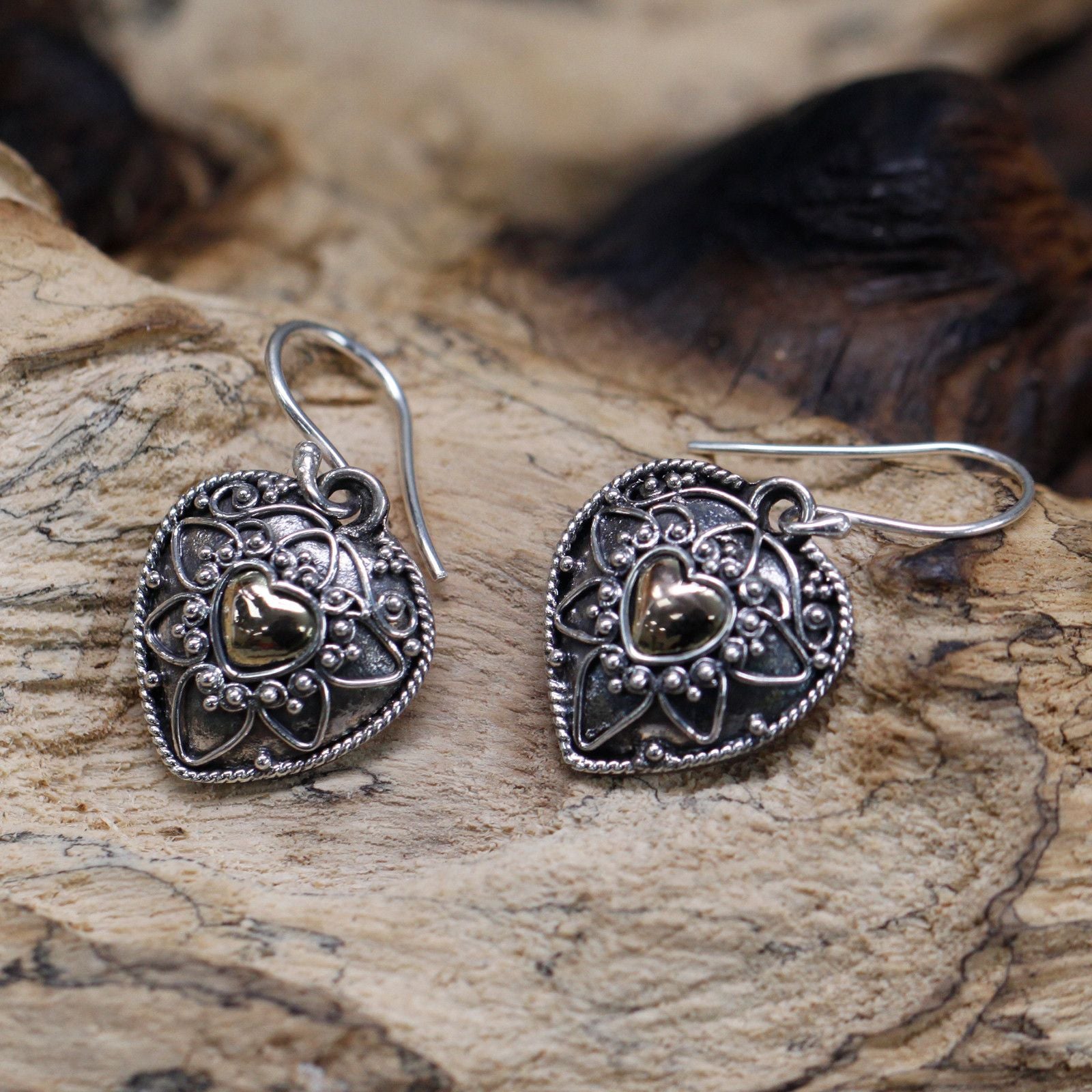 Silver and Gold Mandala Hearts Earrings for Unique Style Statement