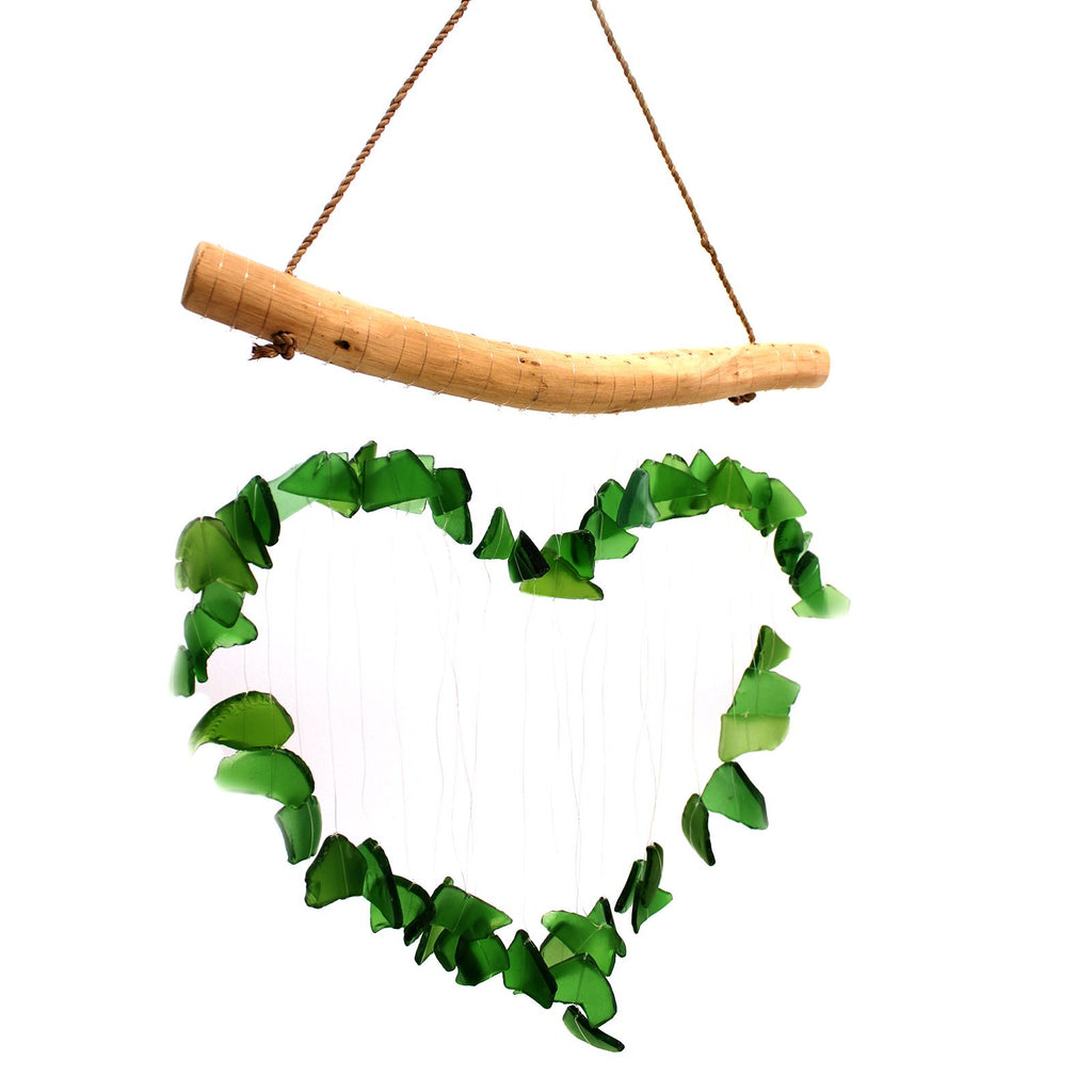 Love Chime Green Recycled Glass Wind Chimes for Outdoor Decor