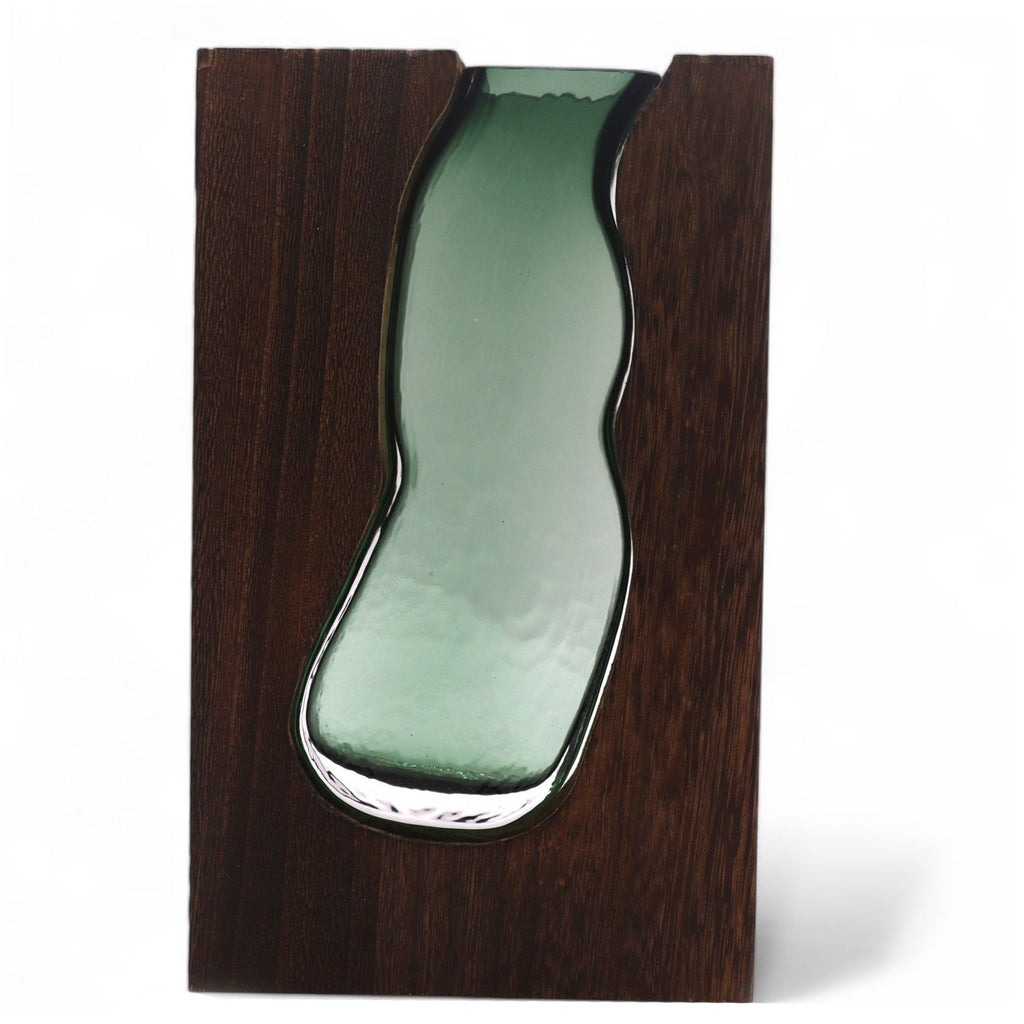 Large Glass Vase Terrarium with Dark Tung Wood Frame Design
