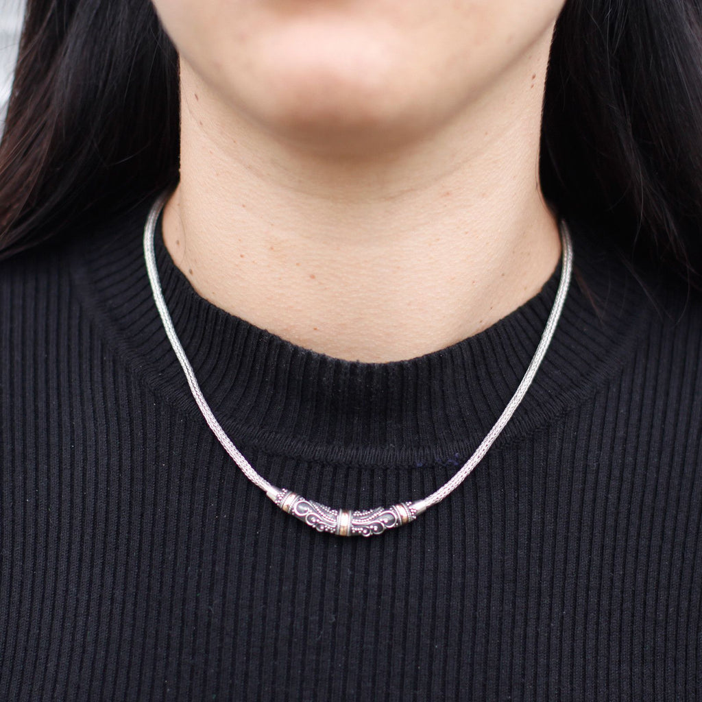 Silver and Gold Necklace with Tribal Design for Unique Style