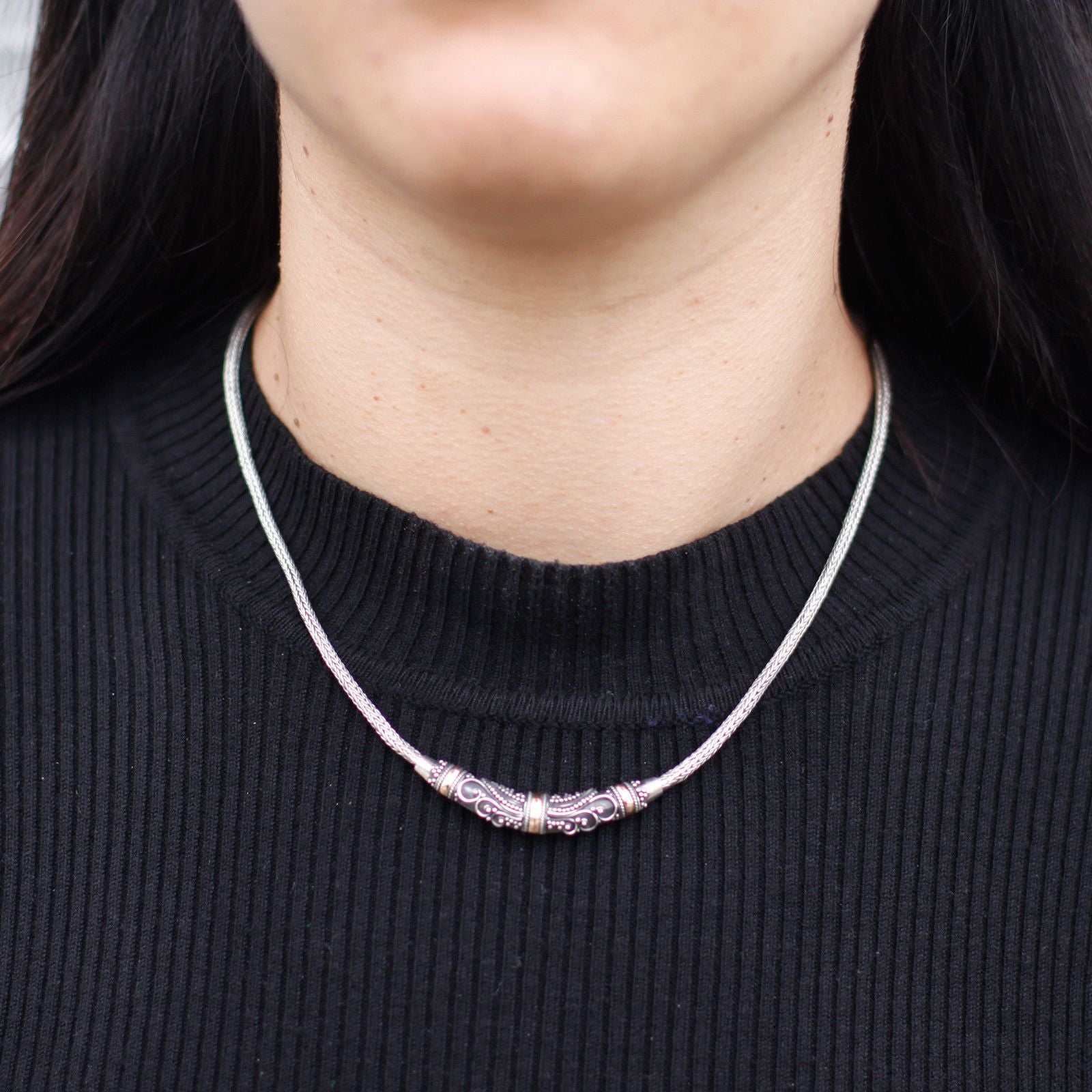 Silver and Gold Necklace with Tribal Design for Unique Style