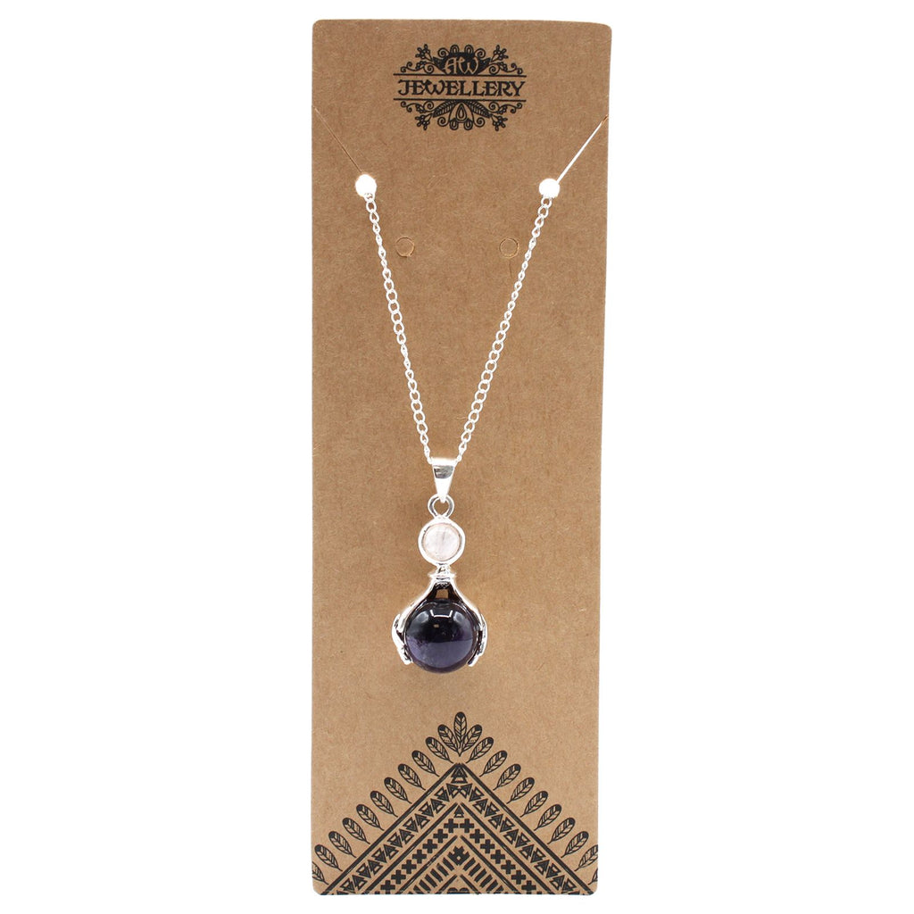 Gemstone Healing Hands Pendant with Amethyst and Silver Chain