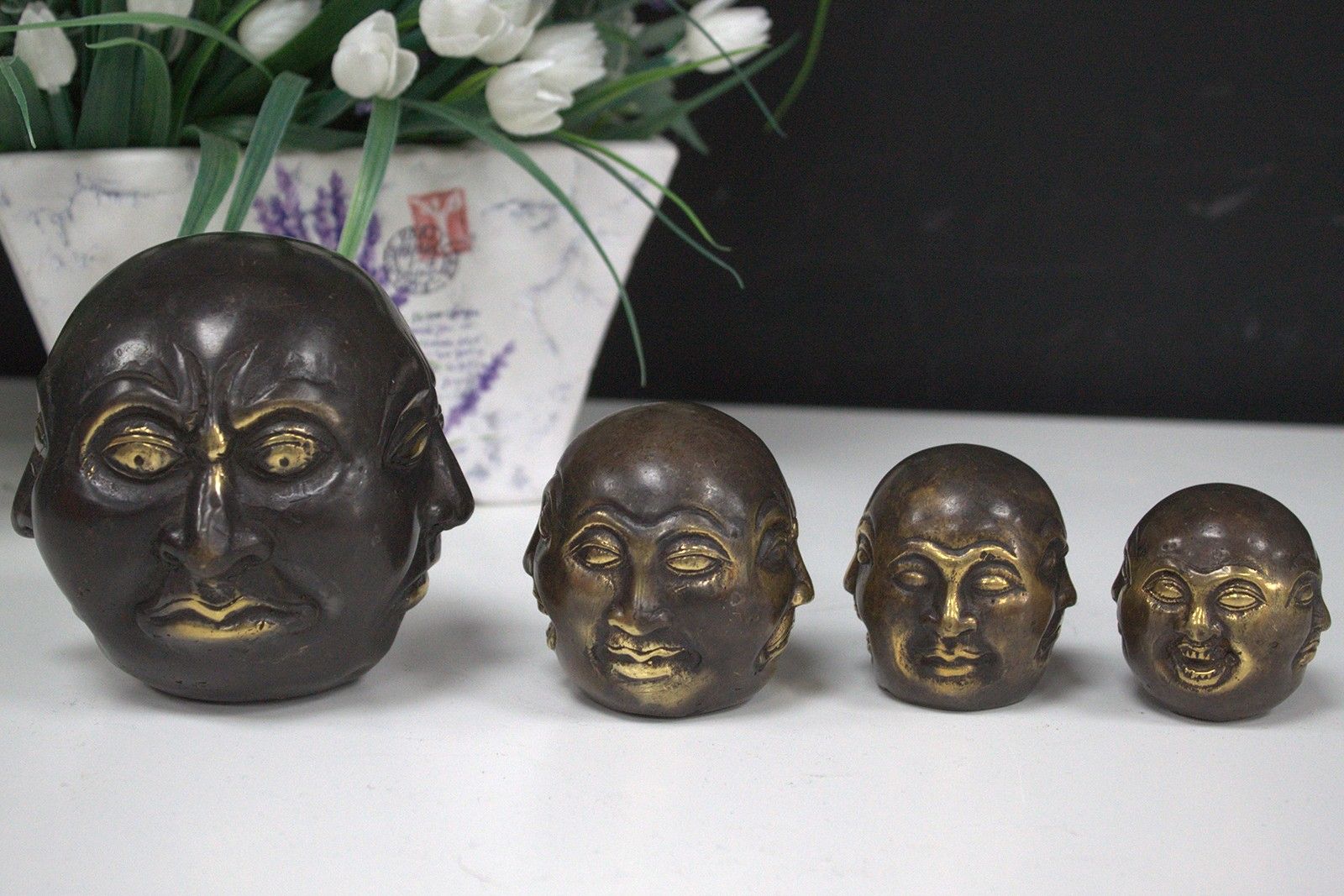 Fengshui Four Face Buddha 6cm Brass Decor for Home Serenity and Calm