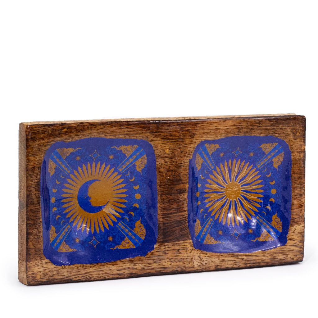 Hop Hare Enameled Double Trinket Tray with Sun and Moon Design