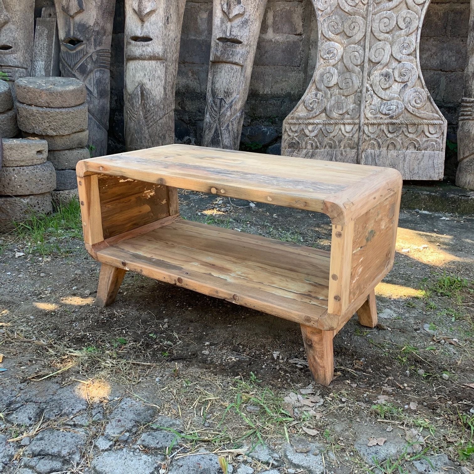 Small Rounded Coffee Table with Unique Recycled Wood Design for Homes