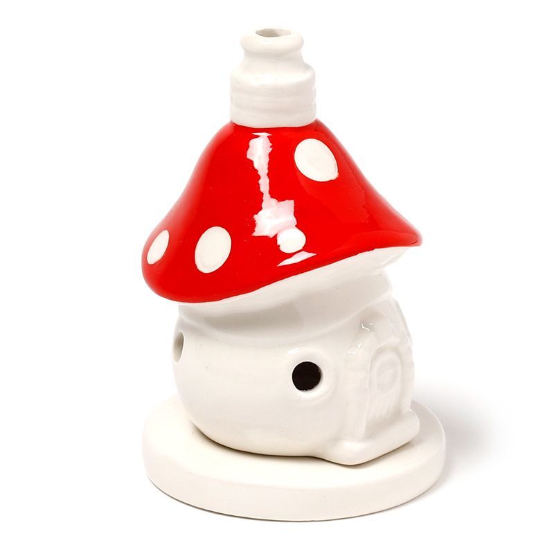 Fairy Toadstool House Ceramic Incense Cone Burner for Decor