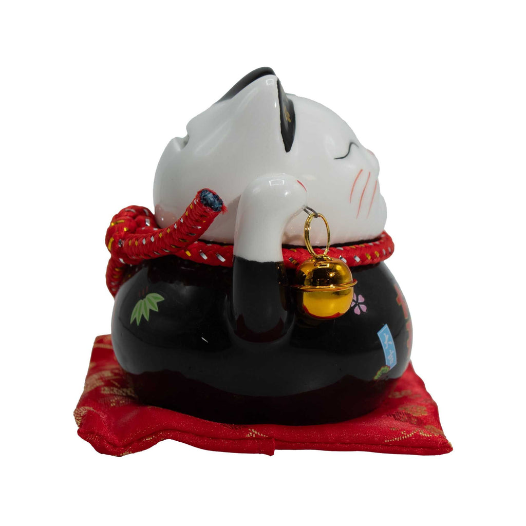 Ceramic Money Cat Bank Black on Cushion for Decorative Display