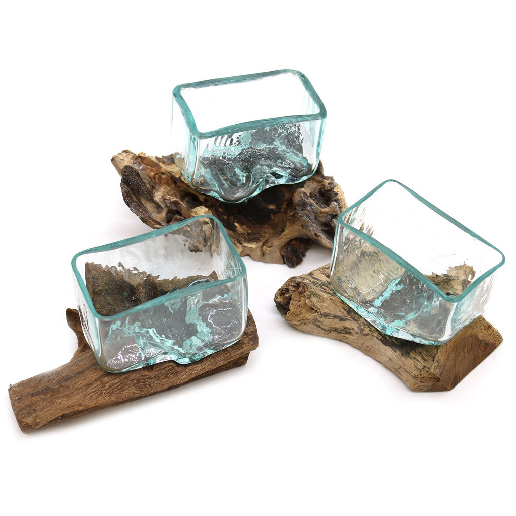 Molten Glass Tank on Wood with Stand Small Bowl for Display