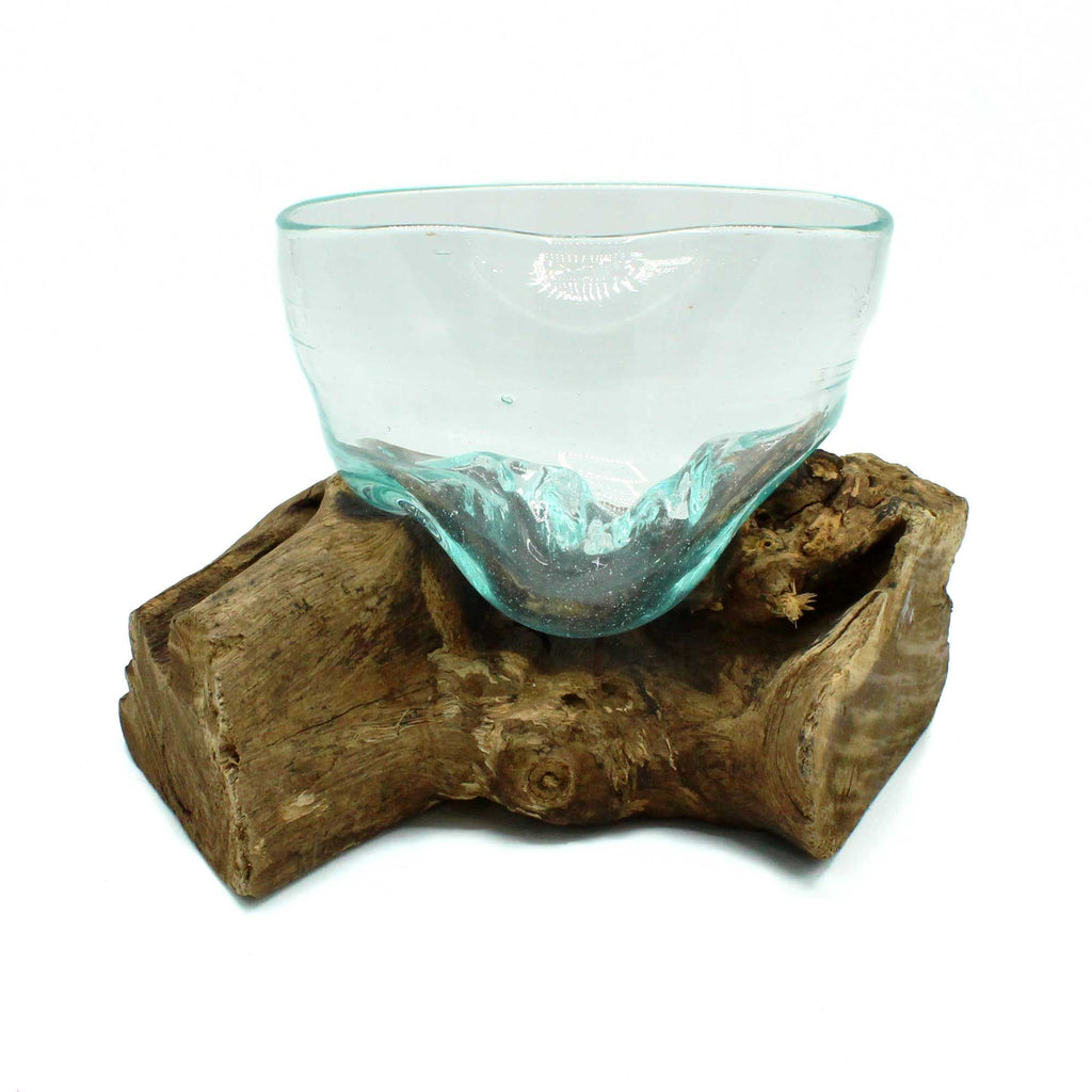 Molten Glass Artfully Misshapen Bowl on Wood for Home Decor