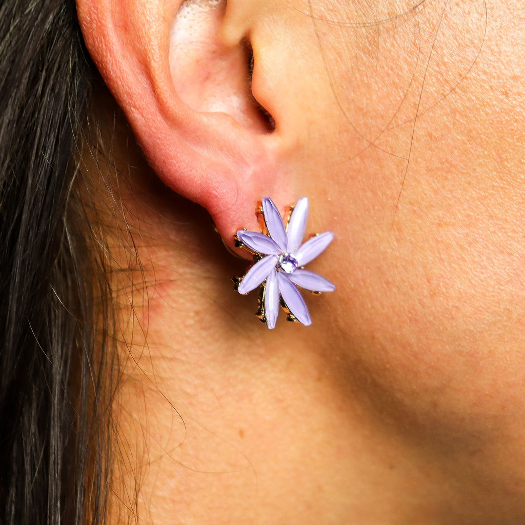 Lavender Vintage Glass Flowers Earrings for Elegant Style Look
