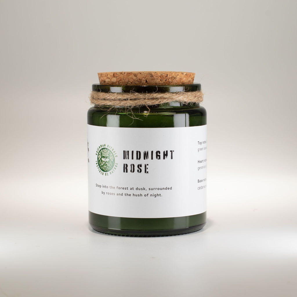 Greenman Woodwick Soy Candle Midnight Rose in Deep Green Jar