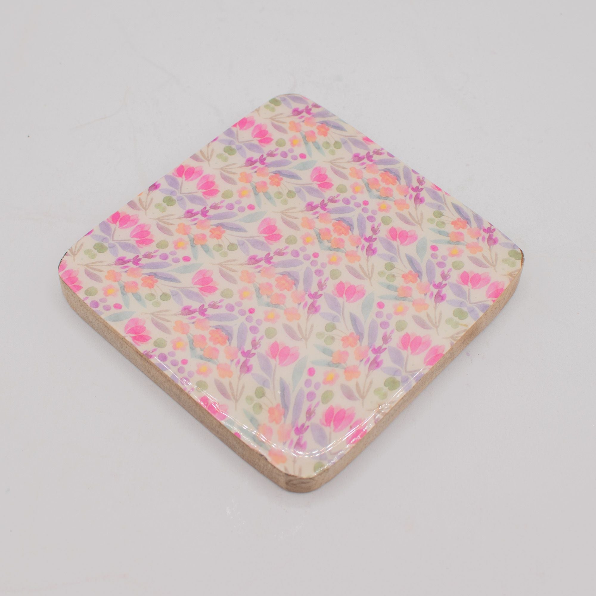 Set of 4 Square Coasters with Floral Design for Home Decor