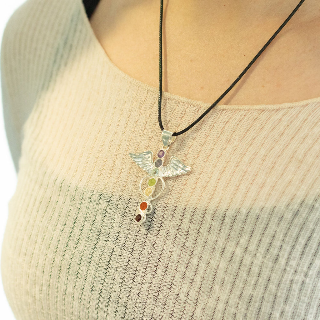 Indian Devotional Pendant with Silver Plated Angel Chakra Design