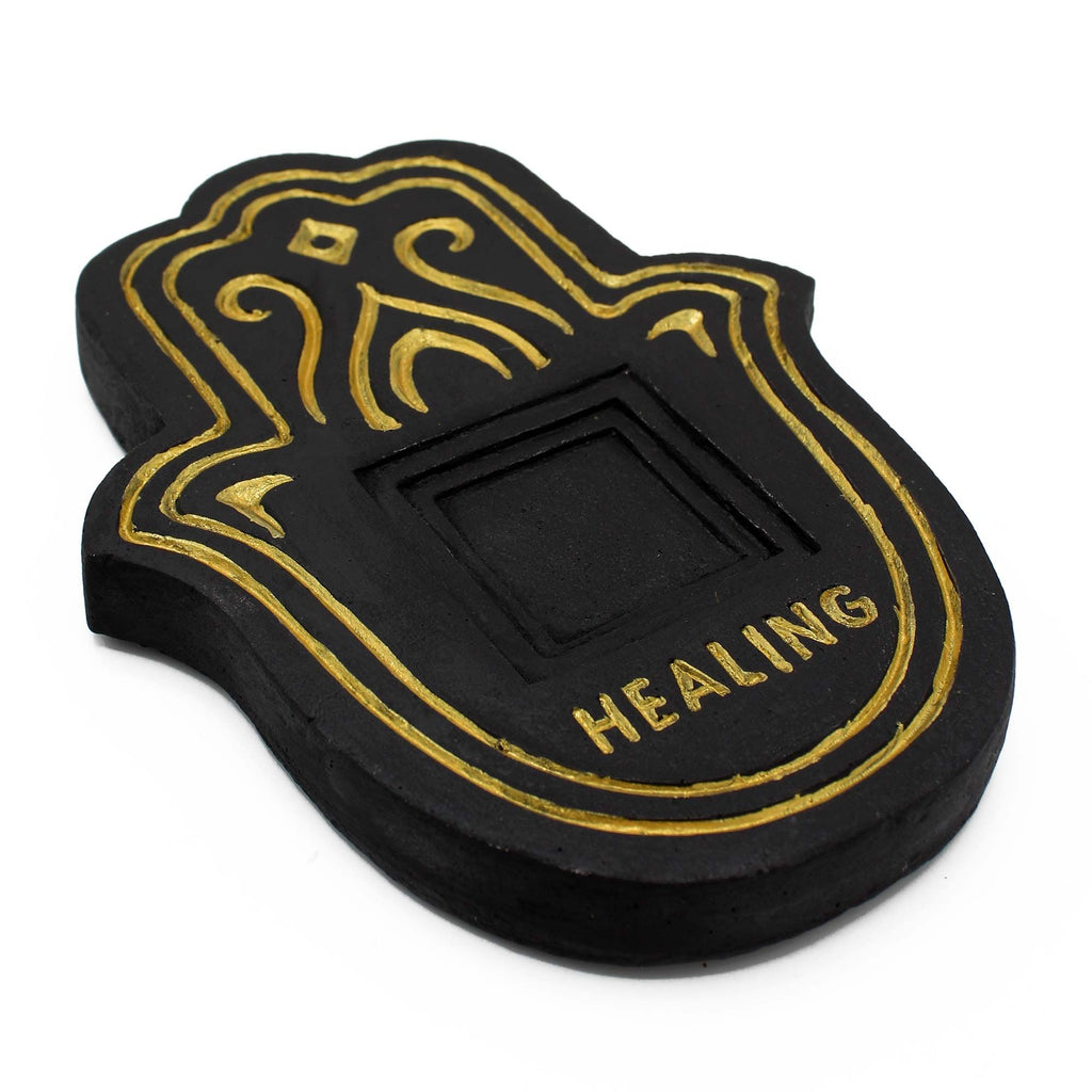 Healling Incense Plate Black & Gold Lava Stone Effect Design