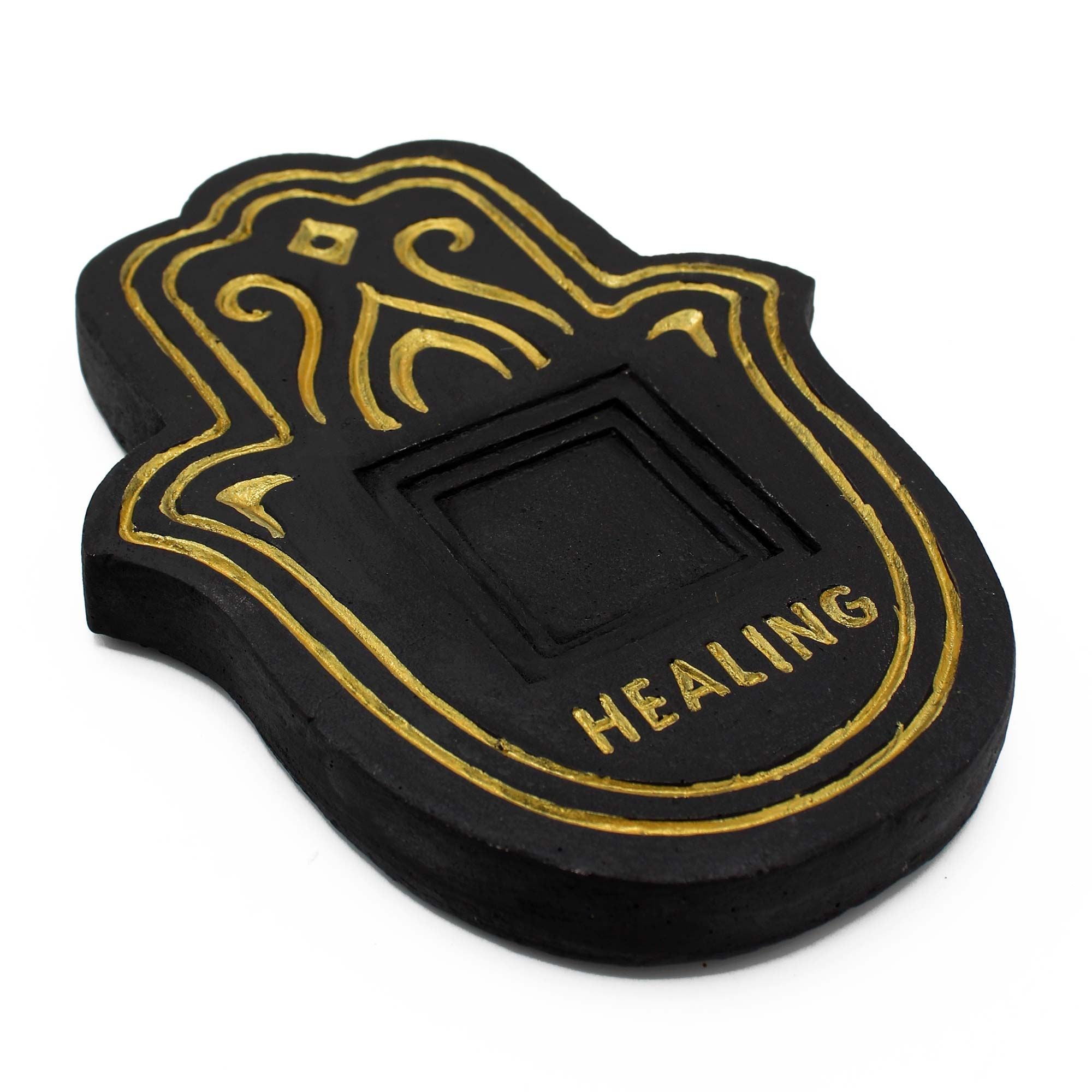 Healling Incense Plate Black & Gold Lava Stone Effect Design