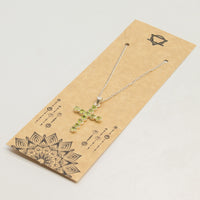 Indian Devotional Pendant - Silver Plated (45cm Chain)- Peridot Crucifix
