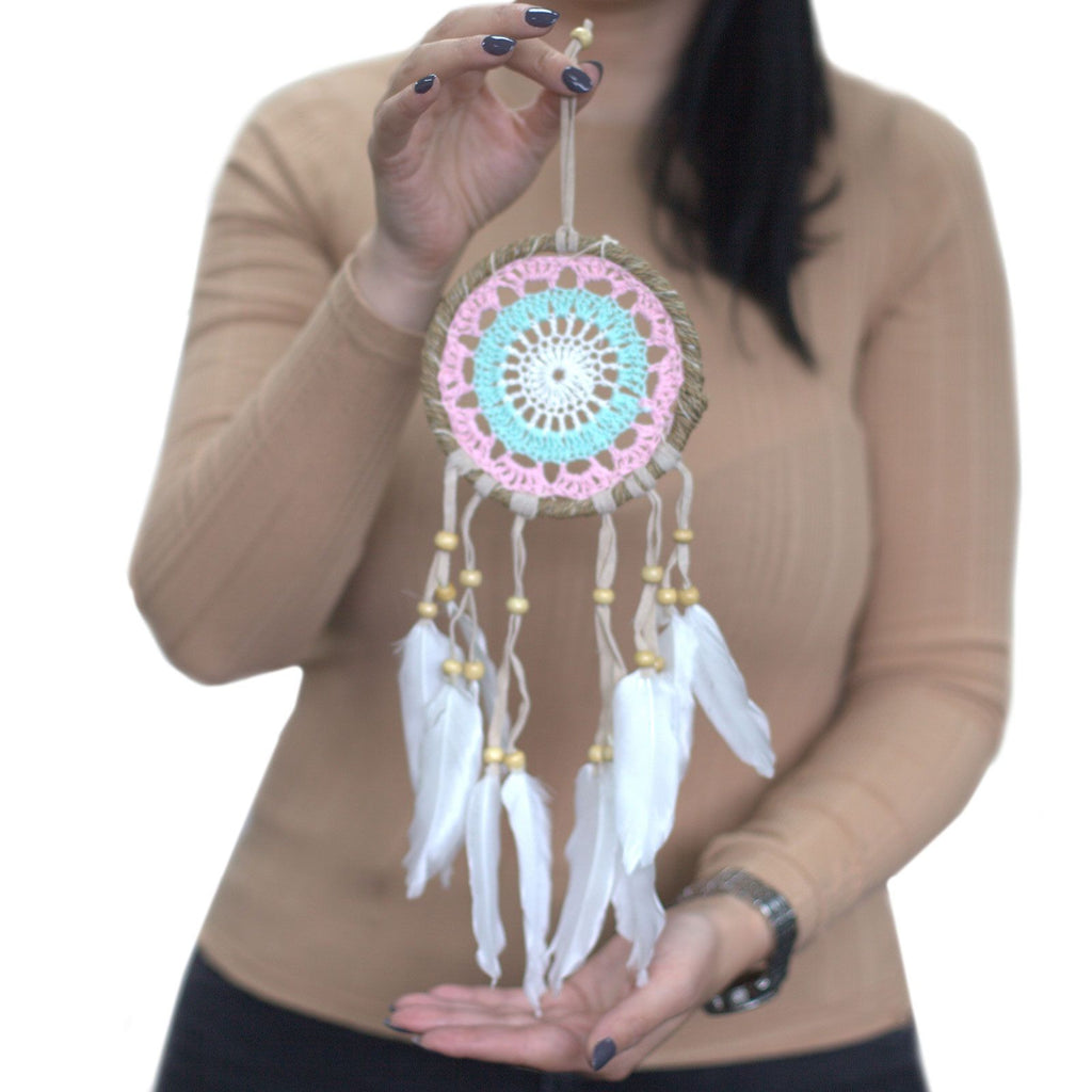 Pastel Blue Macramé Dream Catcher 12cm for Home Decor Appeal