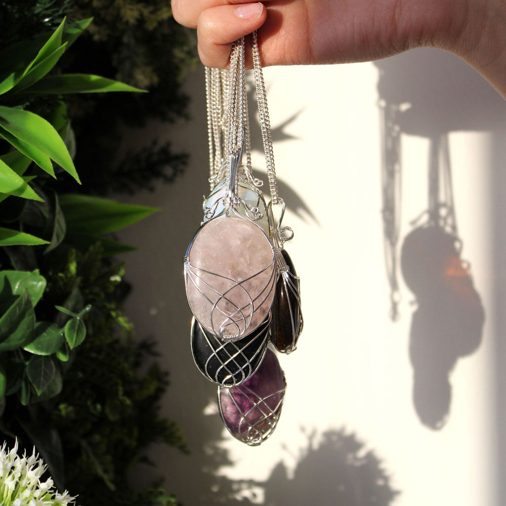 Swirl Wrapped Gemstone Necklace with Rose Quartz Design
