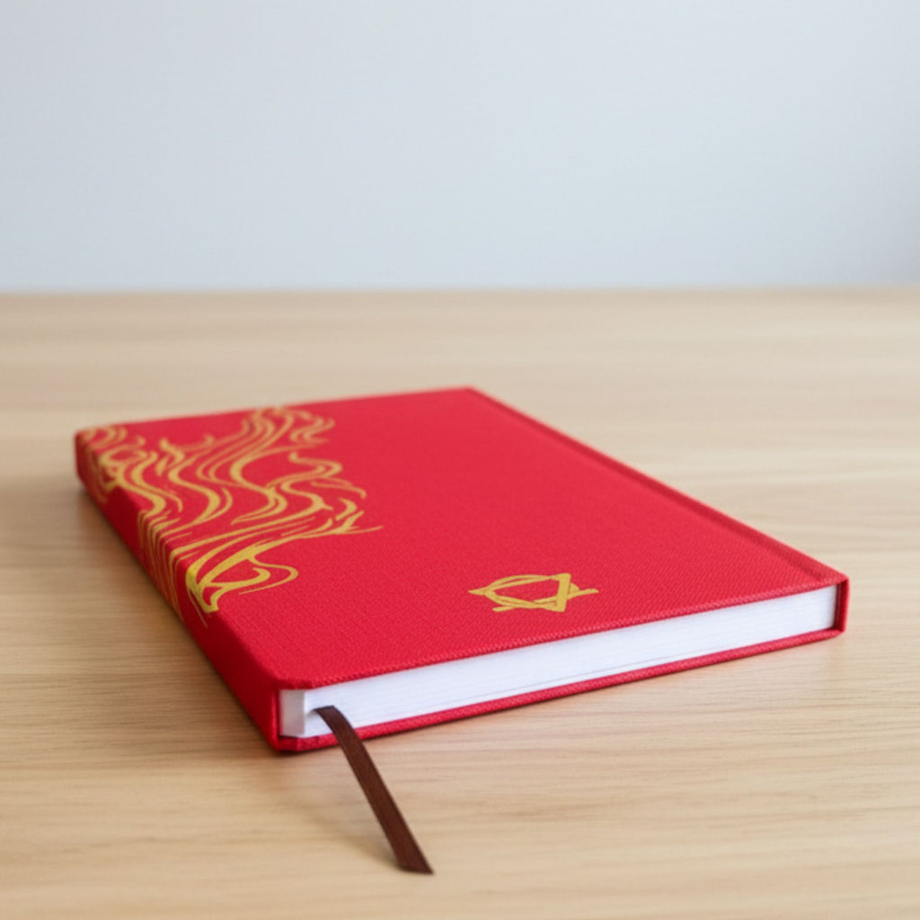 Red Wellness Journal with Golden Mandala and Lotus Design