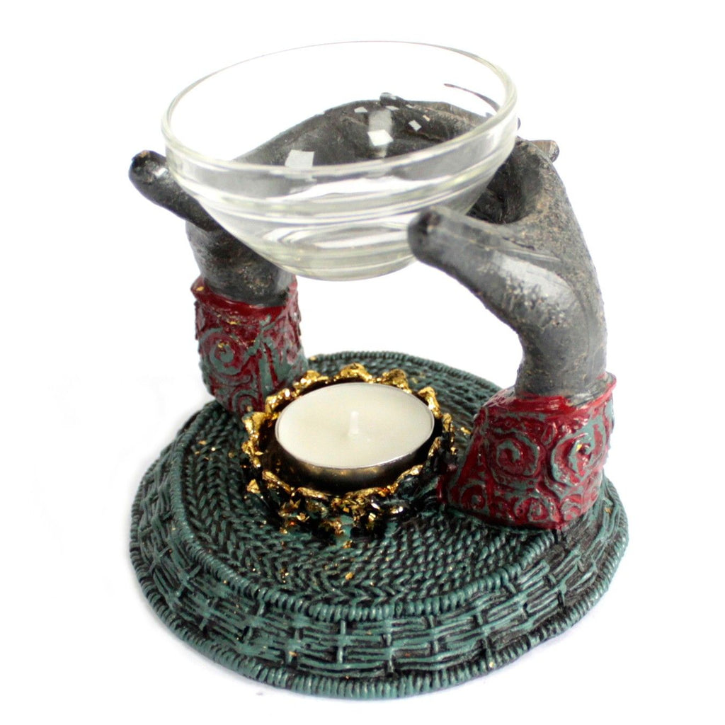Antique Buddha Offering Hands Oil Burner for Elegant Home Decor