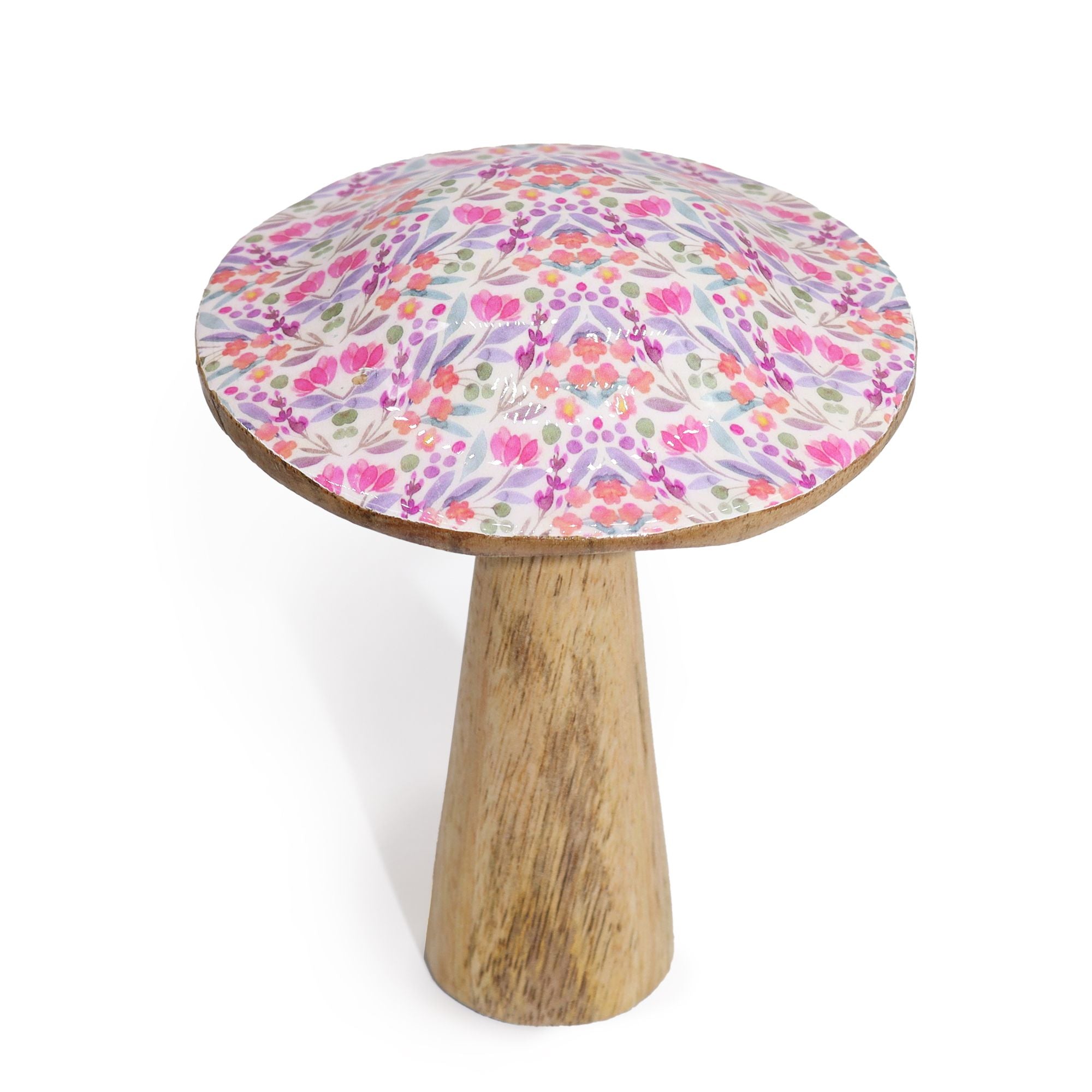 Medium Enamelled Mushroom 15cm with Floral Design for Home Décor