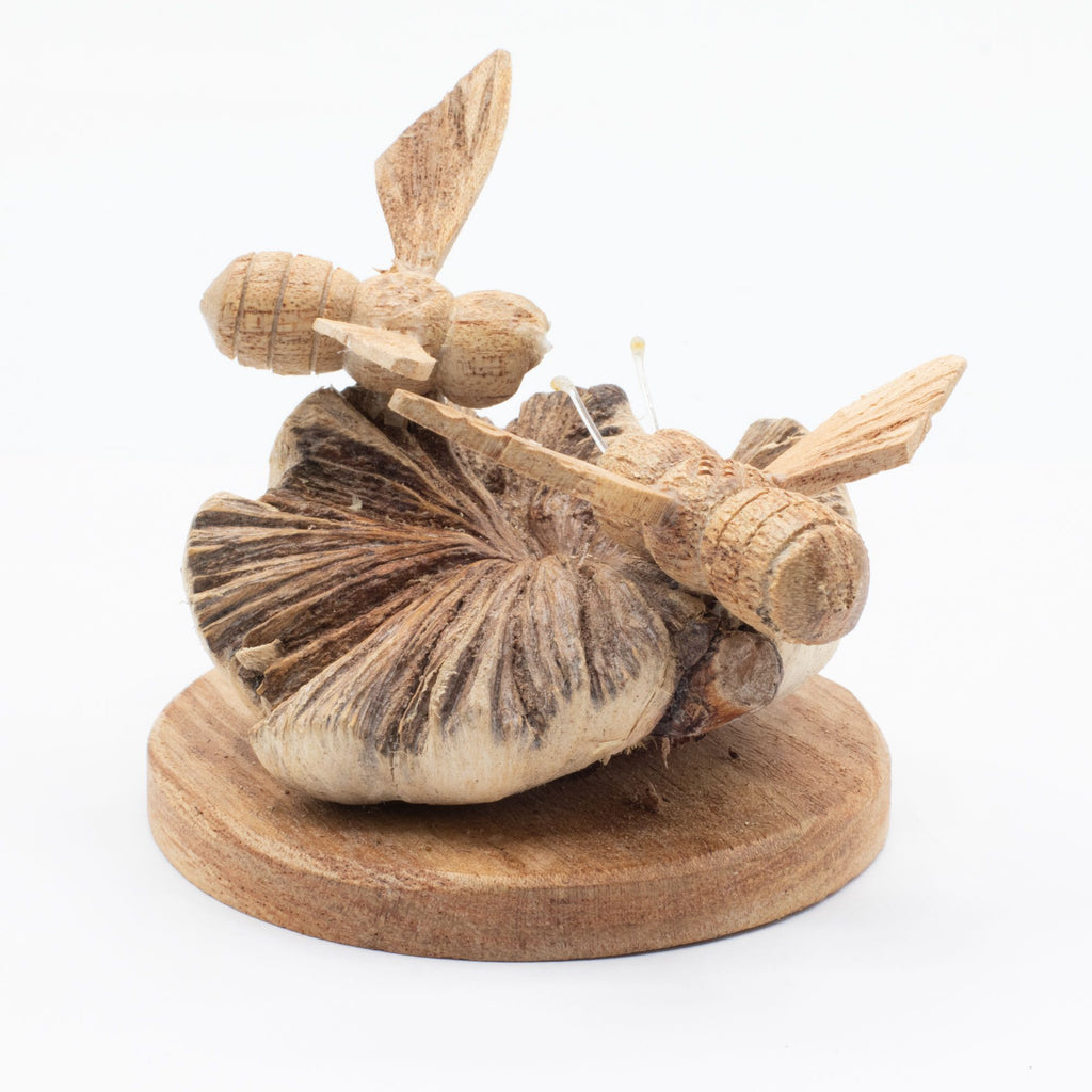 Handmade Parasite Wood Art Carving with Bees Design for Décor
