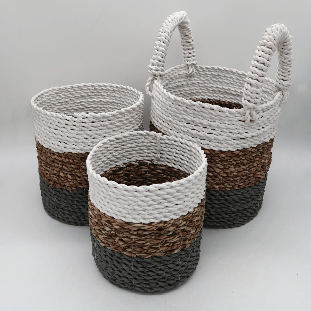 Seagrass Basket Set in Grey Natural and White for Stylish Storage