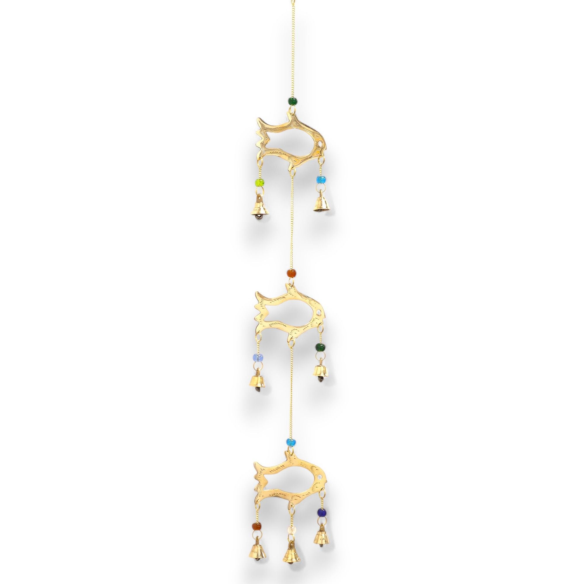 Indian Chimes Fish Drop with 7 Bells and Colourful Beads