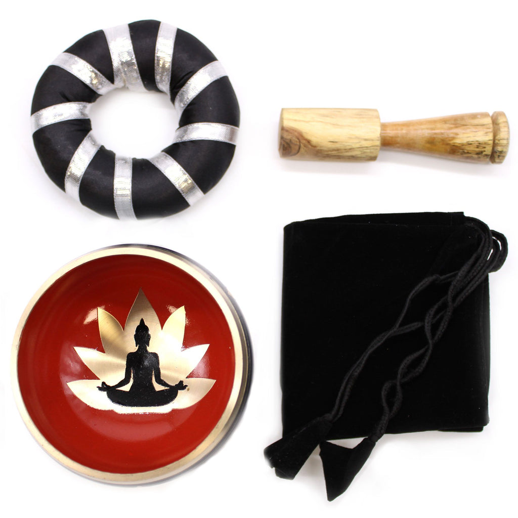 Buddha Singing Bowl Set Black and Orange 10.7cm for Meditation