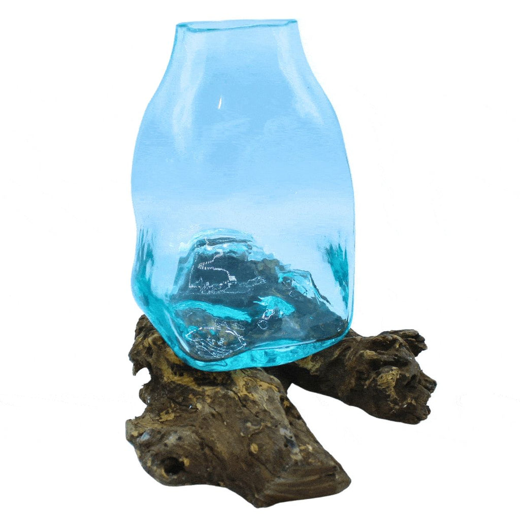 Large Molten Glass Vase Terrarium Jar on Wood for Home Decor