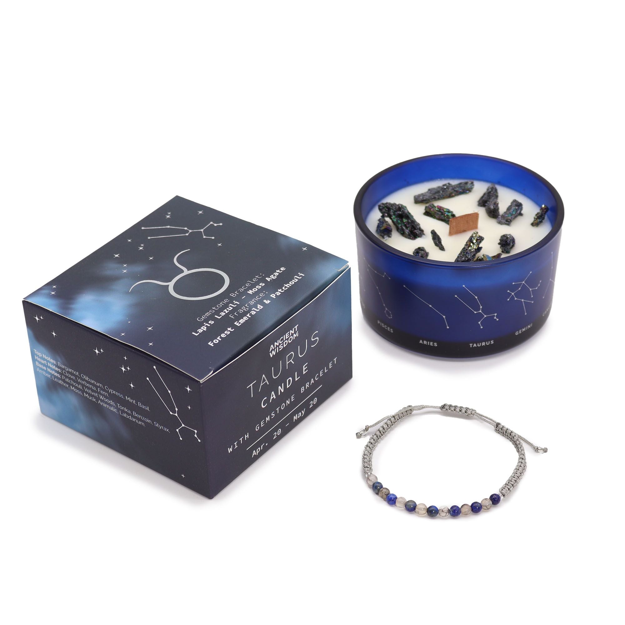 Zodiac Crystal Candle with Gemstone Bracelet for Taurus Lovers