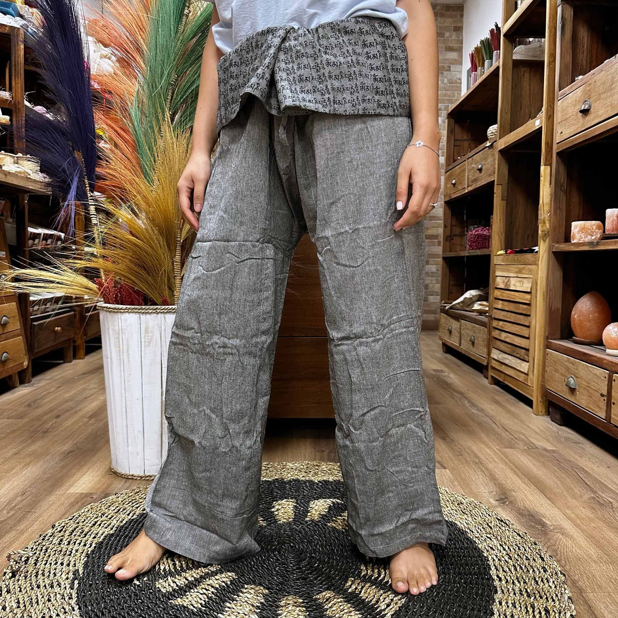 Yoga and Festival Pants Thai Fisherman Mandala Mantra in Grey